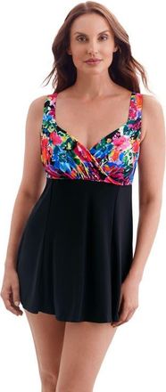 Longitude Draped Crossover Long Torso Swim Dress in Blooming Bouquet at Nordstrom, Size 14