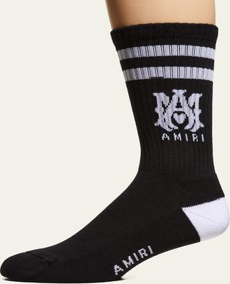 Amiri Mens Ribbed MA-Logo Crew Socks