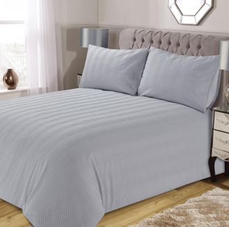 Lewis's Wave Embossed Microfibre Duvet Set - Silver - Double | TJ Hughes