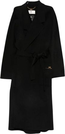 Elisabetta Franchi Geknopt Jasje - Dames - Jas met riem - Zwart - L - Leer - Jassen