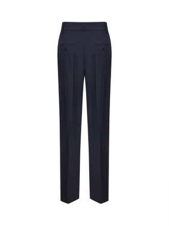 Max Mara Womens Blue Stretch Wool Canvas Palazzo Trousers Virgin