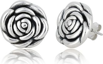 MAX + STONE 925 Sterling Silver Rose Flower Stud Earrings