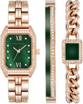 Anne Klein Quartz Crystal Green Dial Ladies Watch and Bracelet Set AK-4048GNST