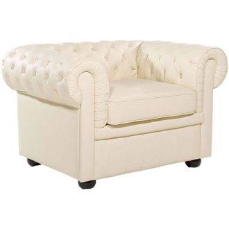Beliani Poltrona vintage in pelle beige Chesterfield