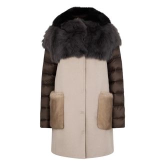 Moorer Elegant double-tone coat with fur - female - Moorer - Single-Breasted Coats - Beige - XS - Coats