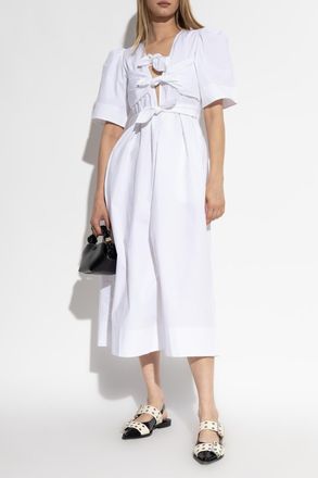 Ganni Dress With Decorative Ties, Womens, White