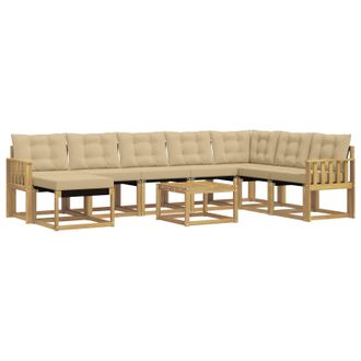 vidaXL Conjunto De Sof&aacute;s De Exterior Con Coj&iacute;n 9 Pcs Y Beige Vidaxl