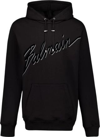 Balmain Zwart Flocked Sweatshirt met Logo - Heren - Hoodies - Zwart - XL - Katoen - Hoodies & sweatvesten