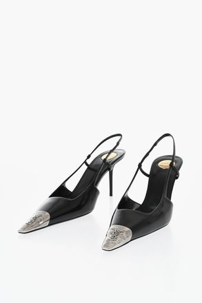 Saint Laurent Brushed Leather Slingbacks with 8cm Metal Toe-Cap Saint Laurent