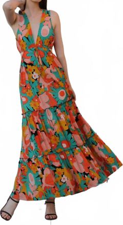 Angie V-Neck Maxi Dress In Floral Frenzy