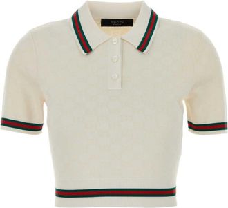 Gucci White Jacquard Shirt Collar Polo