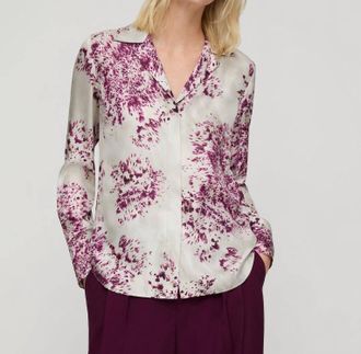 Lafayette 148 New York Spotted Glaze Print Silk Twill Collared Blouse In Violet Ash Multi