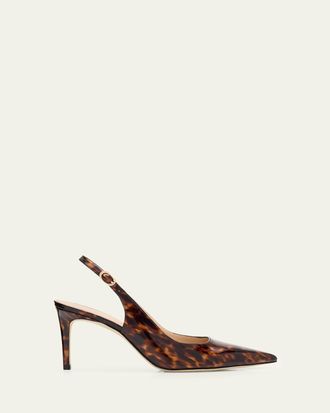 Stuart Weitzman 75mm Stuart Power Tortoiseshell Patent Leather Slingback Pumps