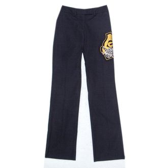 Gianfranco Ferre Gf Ferre Navy Blue Cotton Crest Applique Detail Straight Fit Trousers
