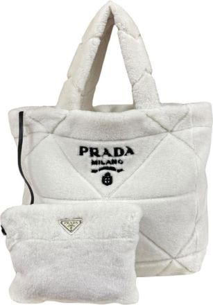 Prada White Leather Handbag Tote Bag (Pre-Owned)