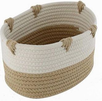 Trade Shop Trade Shop - Cesto Porta Biancheria Bicolore In Tessuto Intrecciato Cestino 25x18x13cm 10659