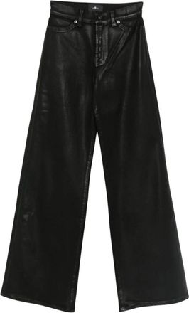 7 For All Mankind Lotta Coated Wide Leg Jeans - Dames - Wijde Broeken - Zwart - W29 - Katoen - Broeken