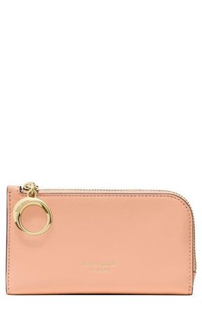 Kate Spade New York small halo fine grain leather zip wallet in Light Cantaloupe at Nordstrom