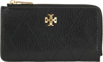 Tory Burch Charlie Quilted Zip Card Case - Dames - Portefeuilles - Zwart - ONE Size - Leer - Accessoires