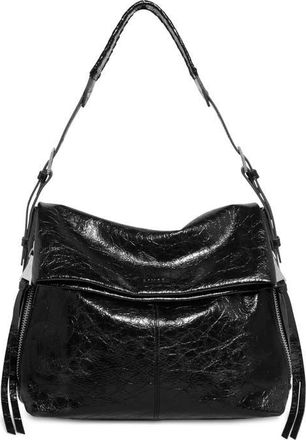 Aim&eacute;e Bali Double Entry Leather Hobo in Black Crinkle at Nordstrom