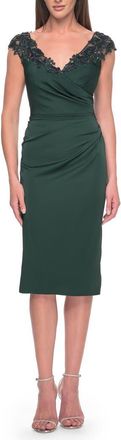 La Femme Short Satin Evening Dress with Beaded Details in Emerald at Nordstrom, Size 8