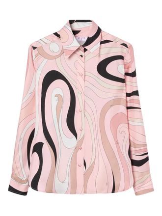 Pucci Marmo-print button-up shirt - women - Silk - 46 - Pink