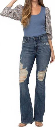 Judy Blue Destroyed Knee Flares No In Blue