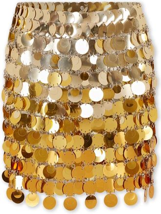 Paco Rabanne Gouden Disc Gradi&euml;nt Mini Rok - Dames - Korte rokken - Geel - S - Rokken