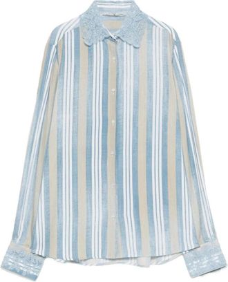 Ermanno Scervino Gestreepte kanten blouse - Dames - Overhemden - Veelkleurig - S - Overhemden