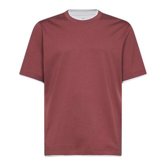 Brunello Cucinelli Brunello Cucinelli, T-Shirts, male, Pink, Size: 2XL T-Shirt with Faux-Layering