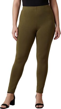 Jessica London Everyday Stretch Cotton Legging in Dark Olive Green at Nordstrom, Size 24
