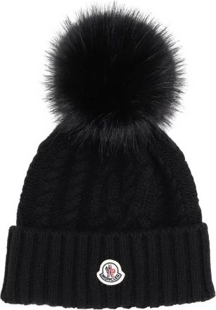 Moncler Gebreide Pom-Pom Muts in Kabelsteek - Dames - Hoeden - Zwart - ONE Size - Accessoires