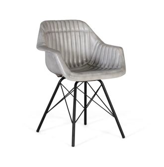 Giner&Colomer Silla tapizada en piel de color gris acolchada con respaldo inclinado