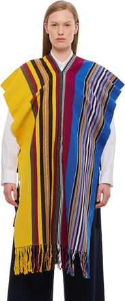 Colville Oversized Striped Cotton Poncho with Fringed Hem