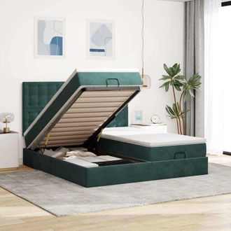 vidaXL Estructura De Cama Otomana Colchones Terciopelo Verde Oscuro Vidaxl