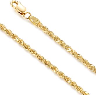 MAX + STONE Real 14K Yellow Gold Rope Chain in 18 Inch or 20 Inch Lightweight Chains with Secure Lobster Clasp