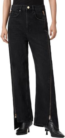 AllSaints Frankie Side Zip Detail Step Hem Wide Leg Jeans in Washed Black at Nordstrom, Size 26