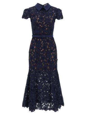 Self Portrait Navy Guipure Lace Midi Abiti Blu-Donna