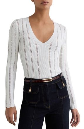 Reiss Loui Openwork Knit Top in White at Nordstrom, Size X-Small