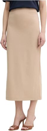 Max Mara Rechte Midi Rok met Elastische Tailleband - Dames - Midirokken - Beige - S - Rokken