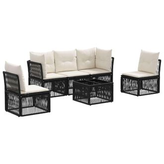 vidaXL Conjunto De Sof&aacute;s De Jard&iacute;n 6 Pcs Negro Rat&aacute;n Sint&eacute;tico Vidaxl