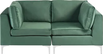 Beliani Sof&aacute; Modular De Terciopelo 2 Plazas Seccional Patas De Metal Plateadas Verde Evja
