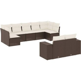 vidaXL Set De Sof&aacute;s De Jard&iacute;n 9 Pzas Y Cojines Rat&aacute;n Sint&eacute;tico Marr&oacute;n Vidaxl