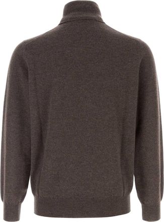 Brunello Cucinelli Mens Brown Cashmere Sweater Moro+grigio Chiaro Exterior: Maglieria