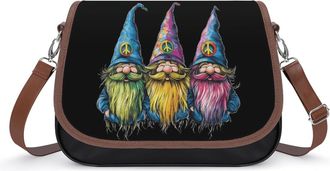Generic Gnome with Peace Sign Hat Small Womens Crossbody Bags Shoulder Handbag with Adjustable Strap for Travel