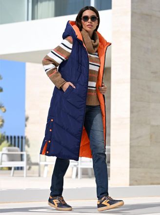 Heine Wendeweste HEINE, Damen, Gr. 34, bunt (marine, orange), 100% Polyester, Wattierung:100% Polyester, gemustert, mehrfarbig, unifarben, Westen Wendeweste