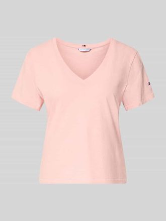 Tommy Hilfiger Regular Fit T-Shirt aus Baumwoll-Leinen-Mix in Rosa, Gr&ouml;&szlig;e XL