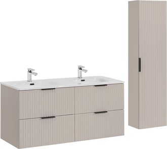 Petits Meubles Set de muebles con lavabo encastrado y columna estratificado Beige