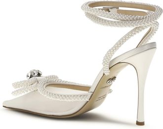 Mach & Mach Womens Pumps Double Bow Satin White Upper: Silk High Heel Shoes