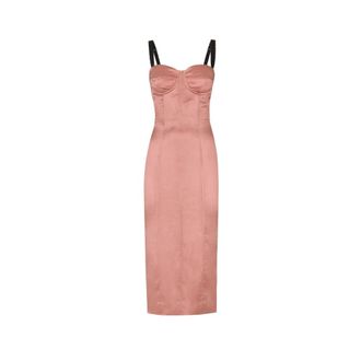 Dolce & Gabbana Kleedjes, Dames, Roze, XL, Satijn, Satin Mid-Calf Corset Jurk